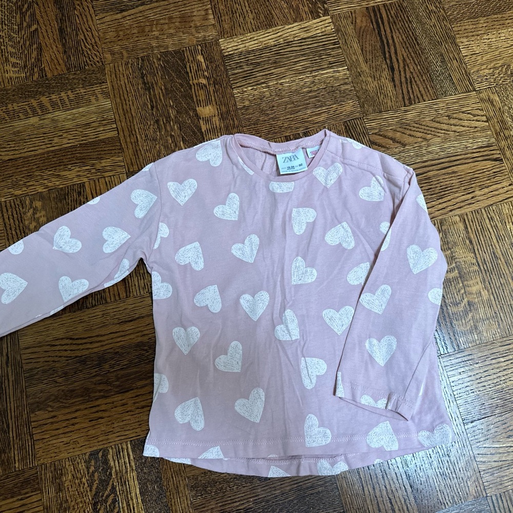 Zara Pink Shirt with White Heart Design
